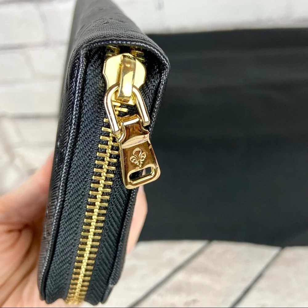 Patrick Cox fleur de lis black leather zippy zip around long wallet *new* - Picture 11 of 16